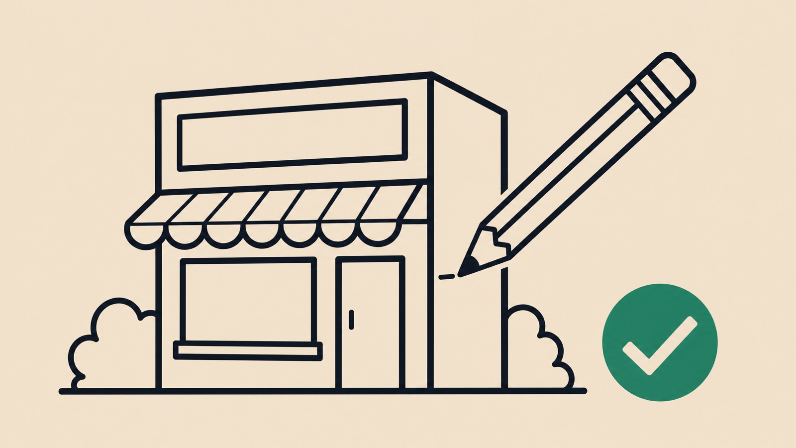 Line illustration of a storefront being carefully edited with a pencil and marked safe